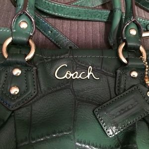 Authentic Ashley Embossed Green Croc Coach Tote